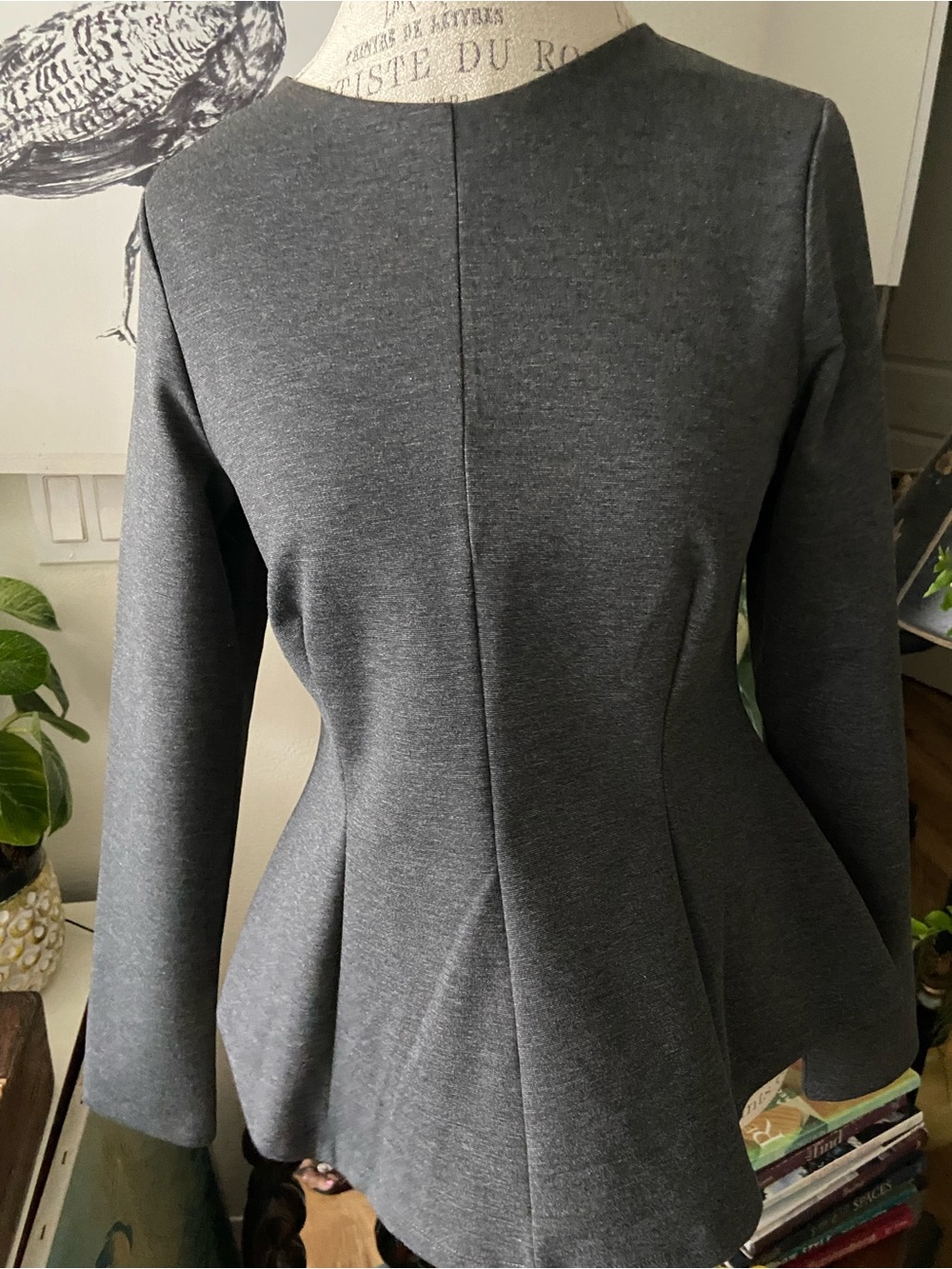 H&M Charcoal Gray Peplum Long-Sleeve Top